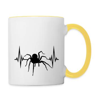 frequenz puls herzschlag spinne vogelspinne design - Tasse zweifarbig - Weiß/Gelb - Rechts