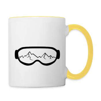 Cracks cracked mountains driving snowboard ski - Contrasting Mug - white/yellow - Right