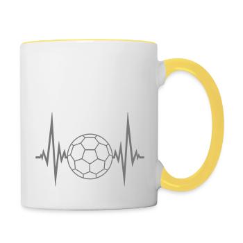 frequency heart beat pulse handball sport round circle - Contrasting Mug - white/yellow - Right