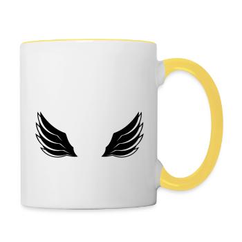 fly wing design logo feathers cool angel deco - Contrasting Mug - white/yellow - Right