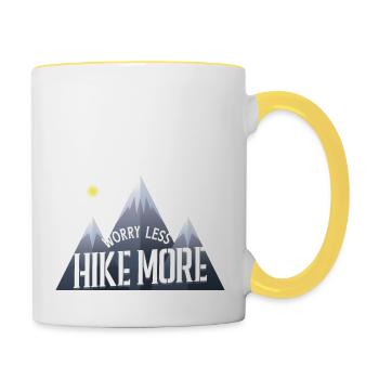 "Sorge weniger Wandern mehr" Wanderer T-Shirt - Tasse zweifarbig - Weiß/Gelb - Rechts