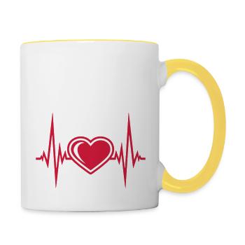 herzschlag puls herz frequenz symbol liebe verlieb - Tasse zweifarbig - Weiß/Gelb - Rechts