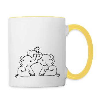 2 elefanten liebe herz paar paerchen verliebt blum - Tasse zweifarbig - Weiß/Gelb - Rechts