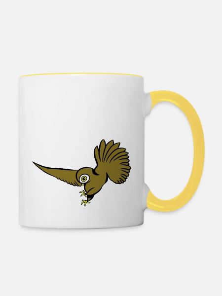 Eule Vogel jagen - Tasse zweifarbig - Weiß/Gelb