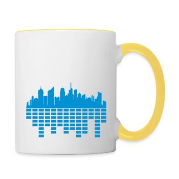 party stadt musik sound laut metropole silhouette - Tasse zweifarbig - Weiß/Gelb - Rechts