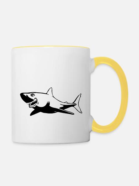 Hai Fisch gefährlich - Tasse zweifarbig - Weiß/Gelb