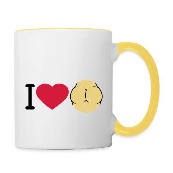 i love ass herz liebe logo rund nackte frau sexy a - Tasse zweifarbig - Weiß/Gelb - Rechts