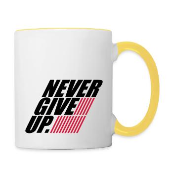 rayures design ne jamais abandonner logo ne jamais abandonner - Mug contrasté - blanc/jaune - Droite