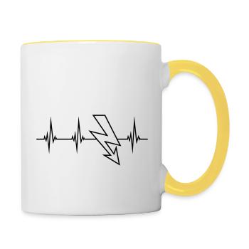 elektrisch kabel strom puls herzschlag frequenz bl - Tasse zweifarbig - Weiß/Gelb - Rechts