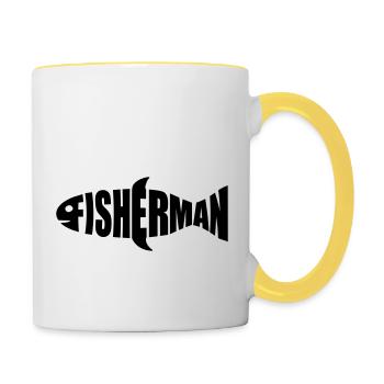 fisherman logo fisherman sea boat angler sport - Contrasting Mug - white/yellow - Right
