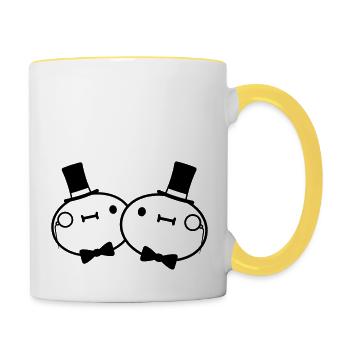 Team 2 friends couple sir - Contrasting Mug - white/yellow - Right