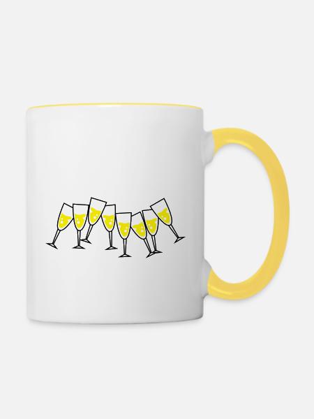 sekt glaeser design - Tasse zweifarbig - Weiß/Gelb