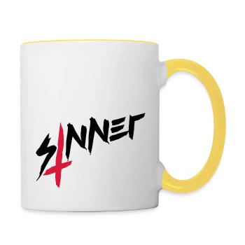 Sinner Kreuz Umgedreht - Tasse zweifarbig - Weiß/Gelb - Rechts