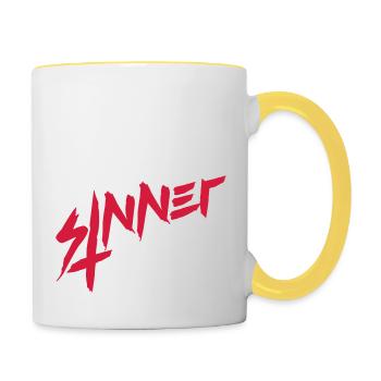 Sinner Umgedrehtes Kreuz - Tasse zweifarbig - Weiß/Gelb - Rechts