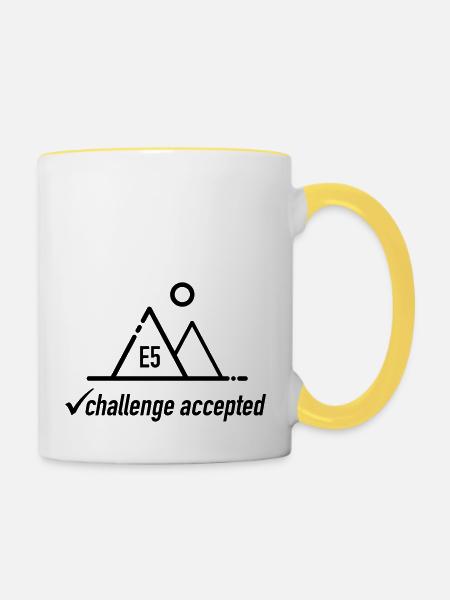 E5 challenge accepted - für Alpenüberquerer - Tasse zweifarbig - Weiß/Gelb