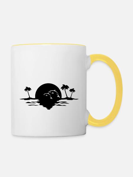 sunset delfine - Tasse zweifarbig - Weiß/Gelb