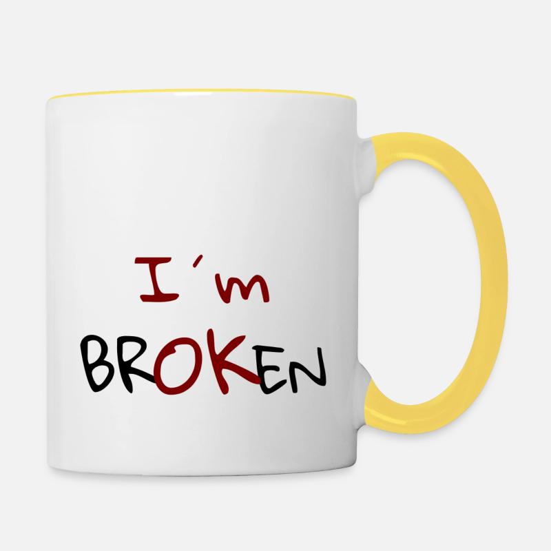Je suis Broken Design - Mug contrasté - blanc/jaune