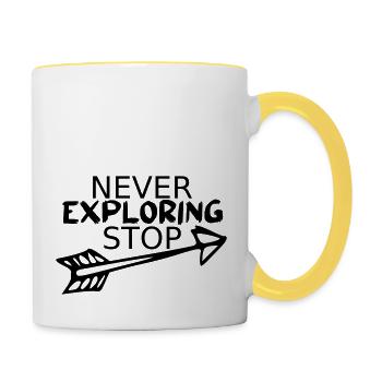 Never stop exploring - Tasse zweifarbig - Weiß/Gelb - Rechts