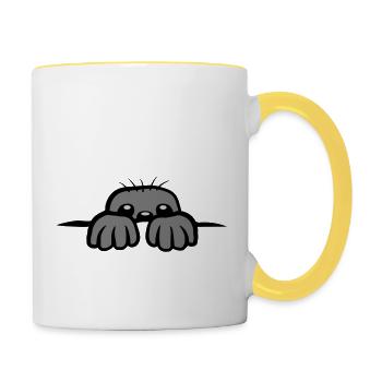 Maulwurf guckt raus - Tasse zweifarbig - Weiß/Gelb - Rechts