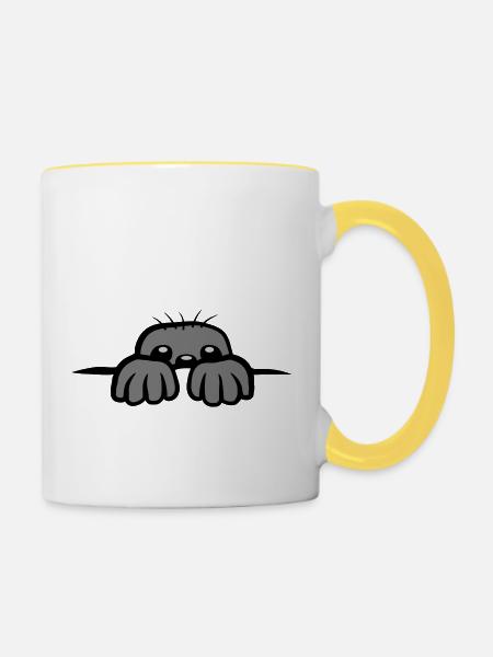 Maulwurf guckt raus - Tasse zweifarbig - Weiß/Gelb