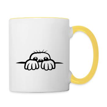 Cartoon Maulwurf guckt - Tasse zweifarbig - Weiß/Gelb - Rechts