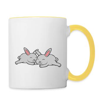 2 lapins amoureux - Mug contrasté - blanc/jaune - Droite