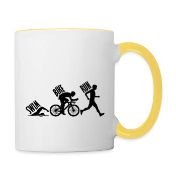 Swim Bike Run - Mug contrasté - blanc/jaune - Droite