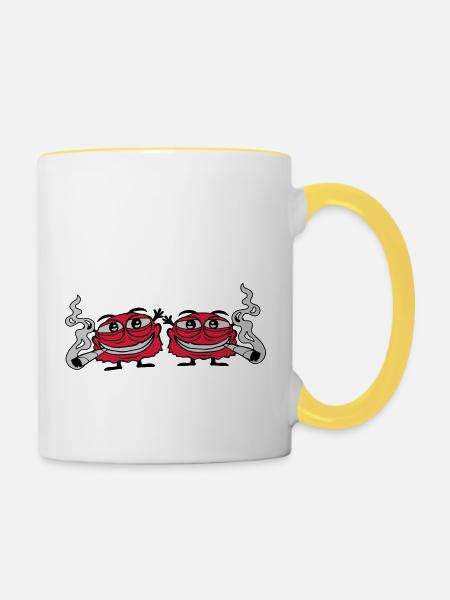 2 Hanf rauchende Monster - Tasse zweifarbig - Weiß/Gelb