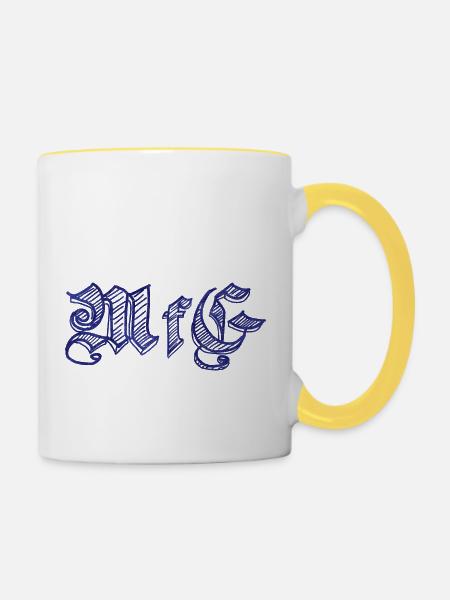 Mit freundlichen Grüßen - Tasse zweifarbig - Weiß/Gelb