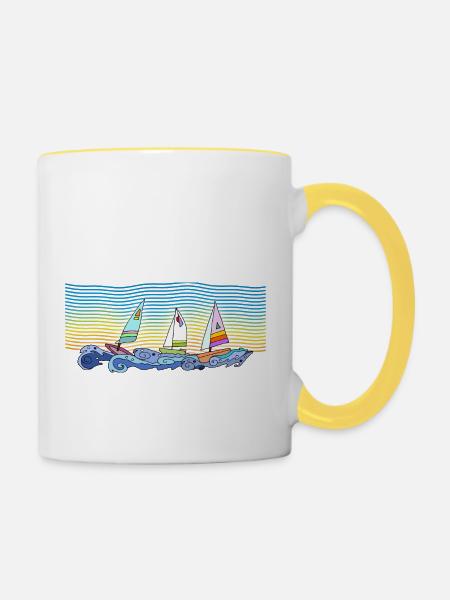 Segelboote - Tasse zweifarbig - Weiß/Gelb