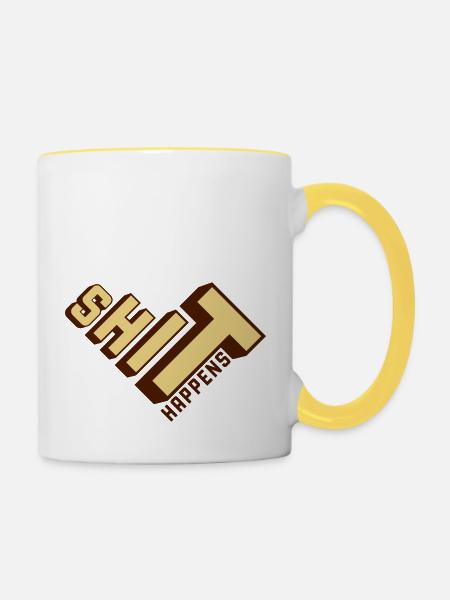 Shit happens Haufen machen - Tasse zweifarbig - Weiß/Gelb