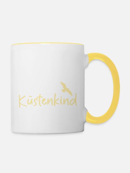 Küstenkind Möwe - Tasse zweifarbig - Weiß/Gelb