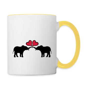 Herzen Verliebtes Elefanten Paar - Tasse zweifarbig - Weiß/Gelb - Rechts
