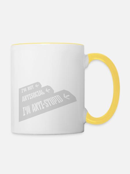 not antisocial anti stupid - Tasse zweifarbig - Weiß/Gelb