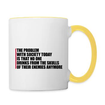 drinks from enemies skulls - Contrasting Mug - white/yellow - Right
