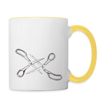 Zwei Scheren - Tasse zweifarbig - Weiß/Gelb - Rechts