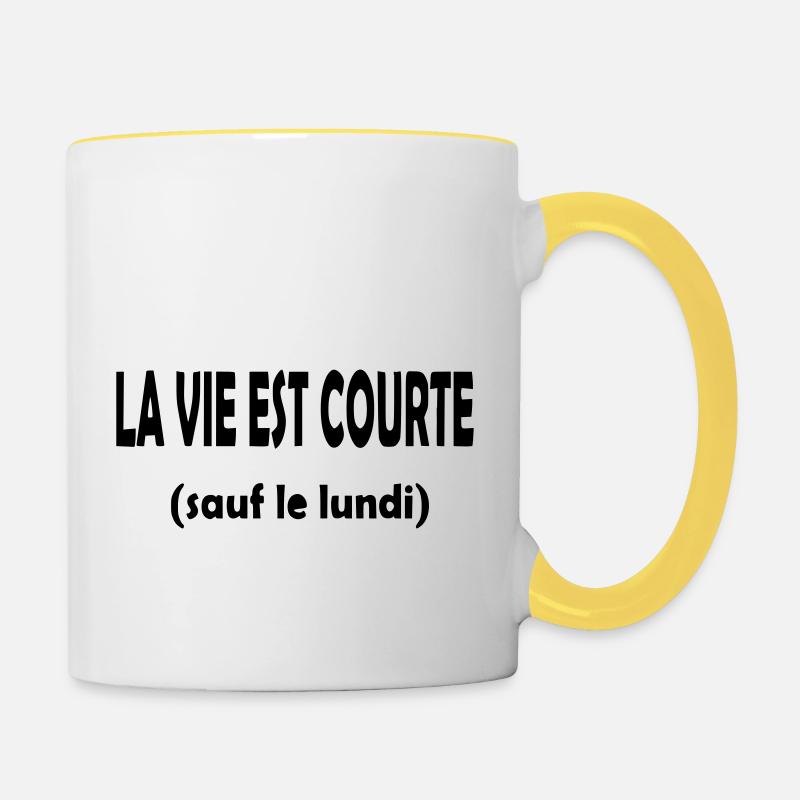 la vie est courte - Mug contrasté - blanc/jaune