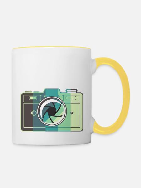 Retro-Filmkamera - Tasse zweifarbig - Weiß/Gelb