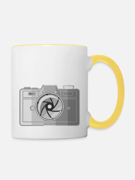 Retro-Filmkamera - Tasse zweifarbig - Weiß/Gelb