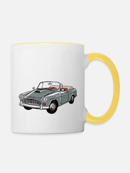 Graues Cabriolet - Tasse zweifarbig - Weiß/Gelb