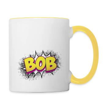 Bob Nom personnalisé Style de bande dessinée Pop Art, Bob - Mug contrasté - blanc/jaune - Droite
