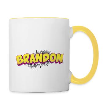 Brandon benutzerdefinierter Name Comic-Stil Pop-Art, - Tasse zweifarbig - Weiß/Gelb - Rechts