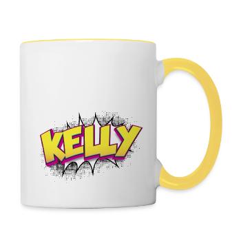 Kelly Custom Name Comic Book Style Pop Art, Kelly - Contrasting Mug - white/yellow - Right