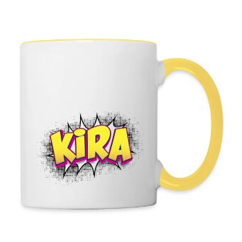 Kira Benutzerdefinierter Name Comic-Stil Pop-Art, Kira - Tasse zweifarbig - Weiß/Gelb - Rechts