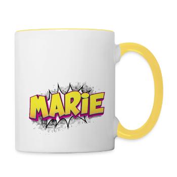 Marie Nom personnalisé Style bande dessinée Pop Art, Marie - Mug contrasté - blanc/jaune - Droite