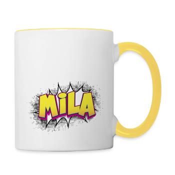 Mila Custom Name Comic Book Style Pop Art, Mila - Contrasting Mug - white/yellow - Right