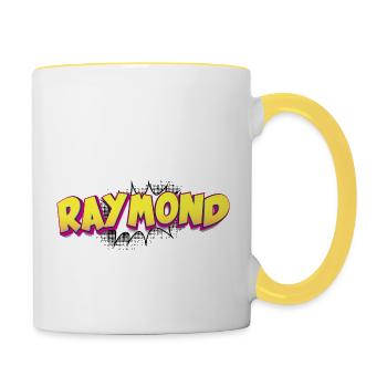 Raymond Benutzerdefinierter Name Comic-Buch-Stil Pop-Art, - Tasse zweifarbig - Weiß/Gelb - Rechts