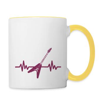 Herzschlag Gitarre - Rock 'n' Roll Punk Band Metal - Tasse zweifarbig - Weiß/Gelb - Rechts