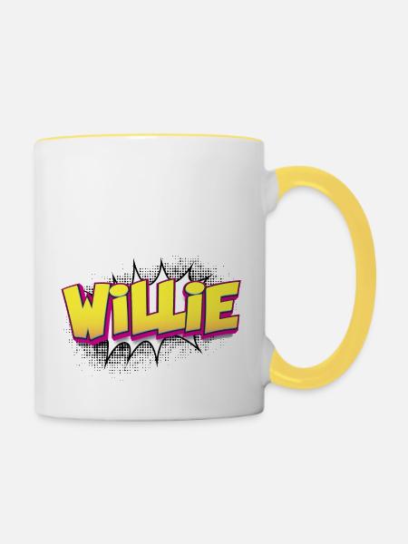 Willie Benutzerdefinierter Name Comic-Stil Pop-Art, - Tasse zweifarbig - Weiß/Gelb