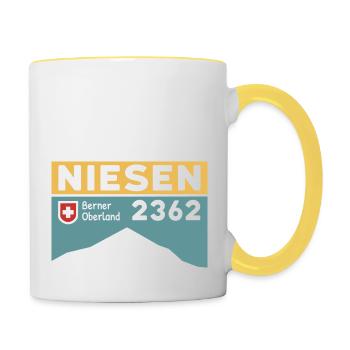 Niesen Randonnée Randonnée Escalier Course Hauteur Souvenir - Mug contrasté - blanc/jaune - Droite